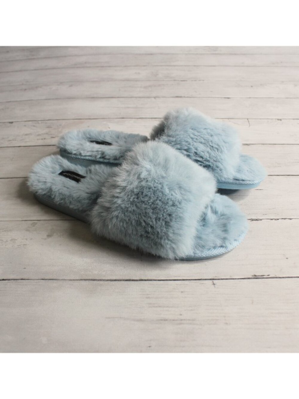 French Connection Women's Blue Plush Slippers Size L 9-10 Faux Fur Slides